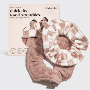 Terracotta Checker Microfiber Towel Scrunchies 2pc Set